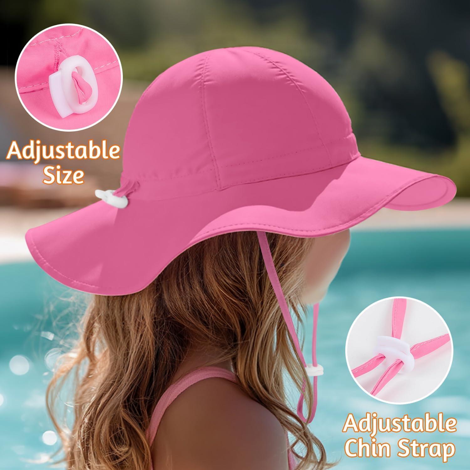 Sombrero de sol para bebé niña UPF 50+ ajustable rosa