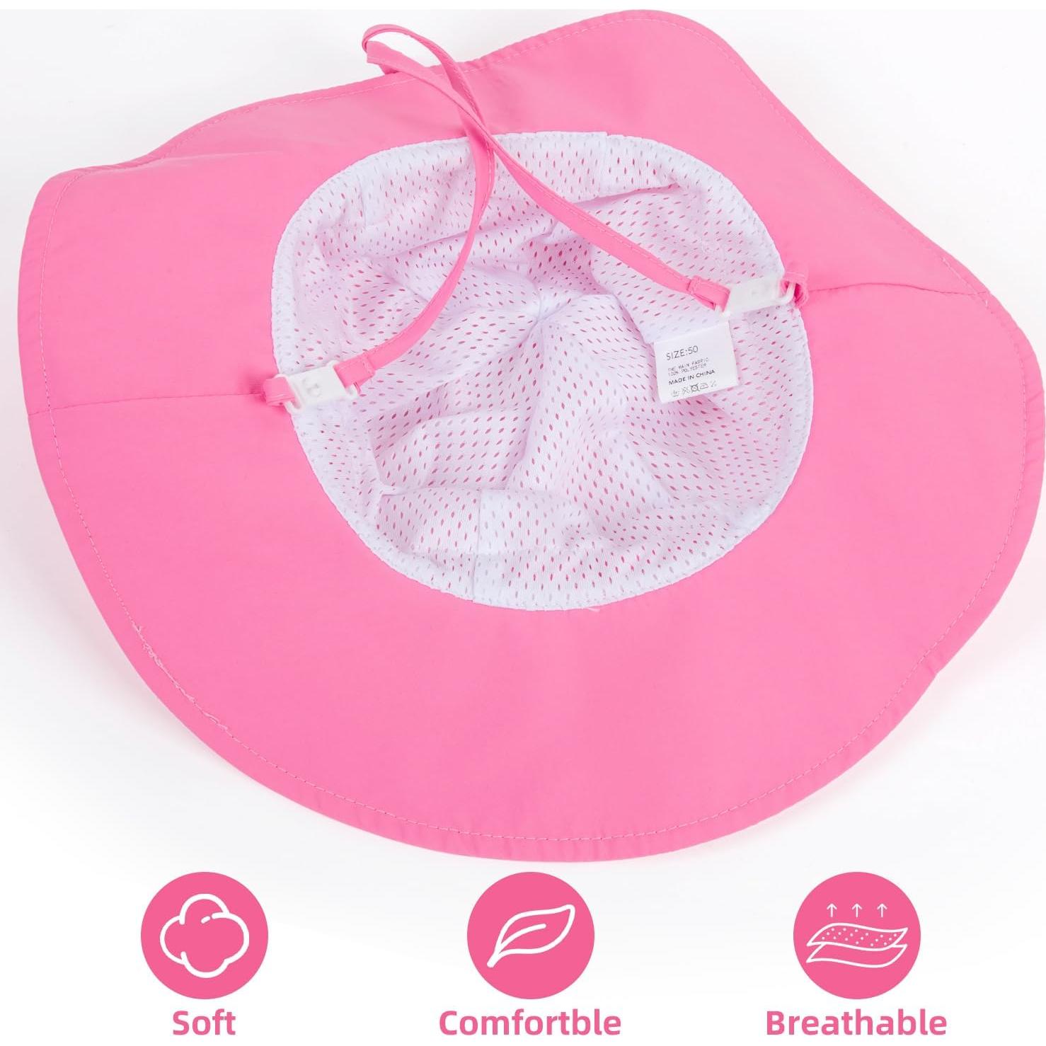 Sombrero de sol para bebé niña UPF 50+ ajustable rosa