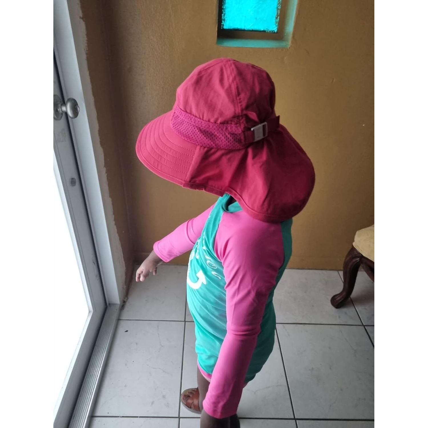 Sombrero de Playa Niños UV Ajustable Rojo Rosa 2-6 Años