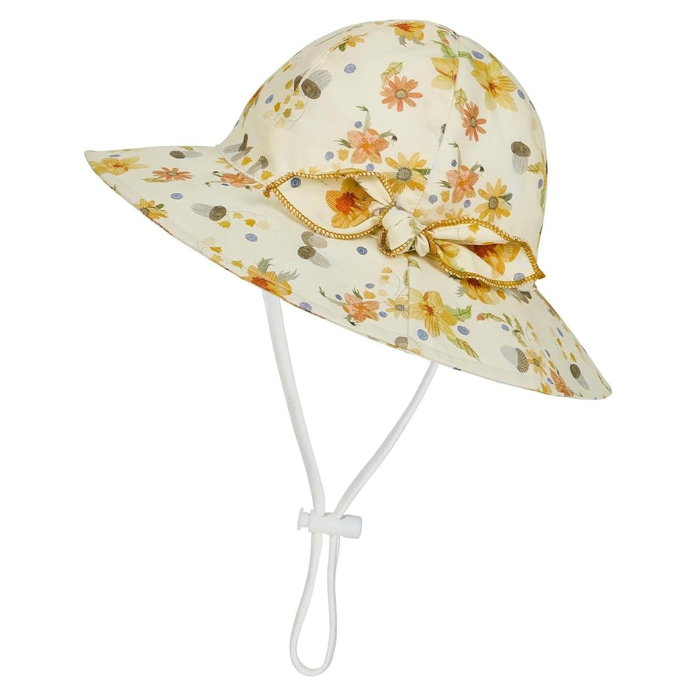 Zando Baby Girl Sun Hat Toddler Fragmented Flowers with Bow Tie Bucket Hats for Baby Adjustable Toddler Summer Beach Hat 0-2T
