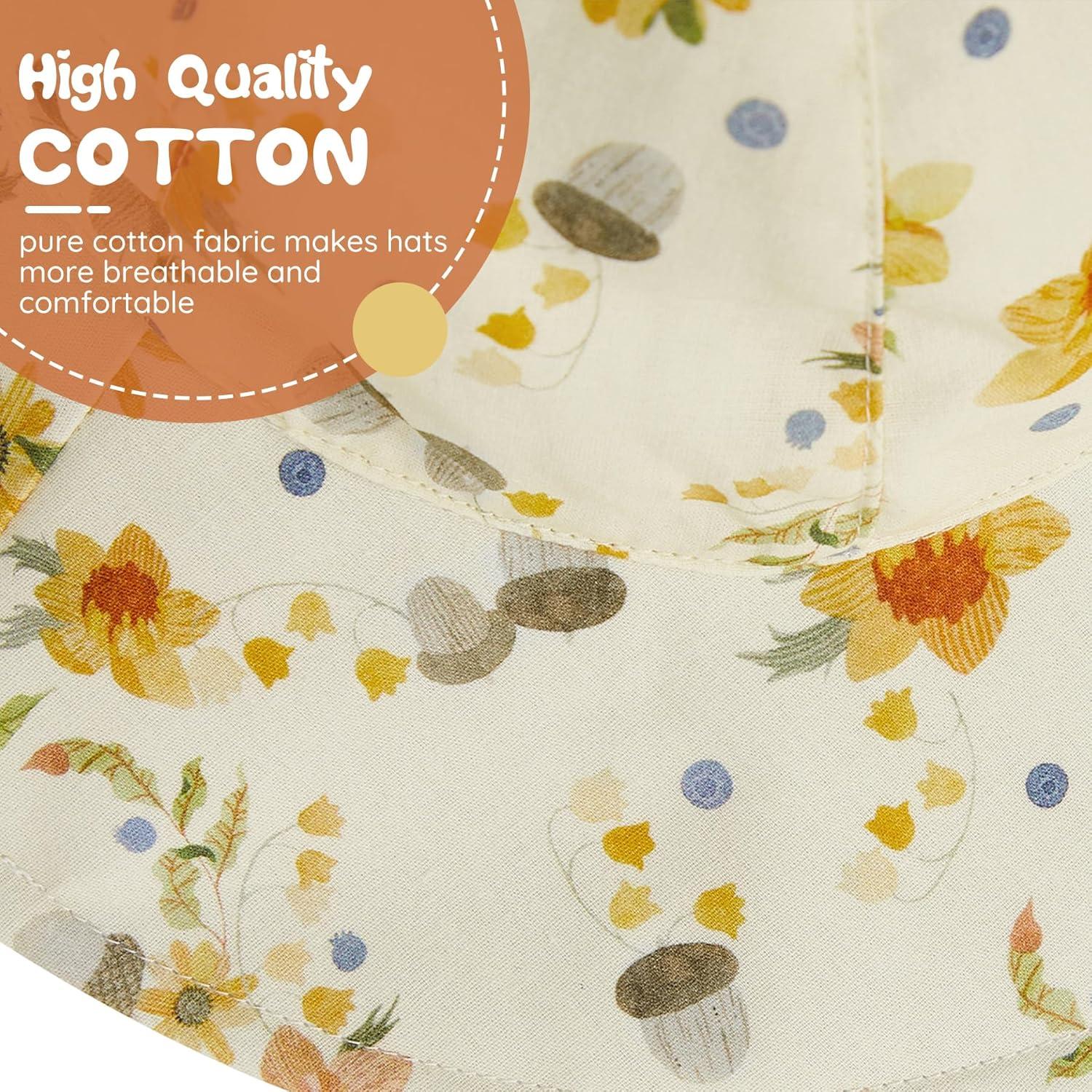 Zando Baby Girl Sun Hat Toddler Fragmented Flowers with Bow Tie Bucket Hats for Baby Adjustable Toddler Summer Beach Hat 0-2T