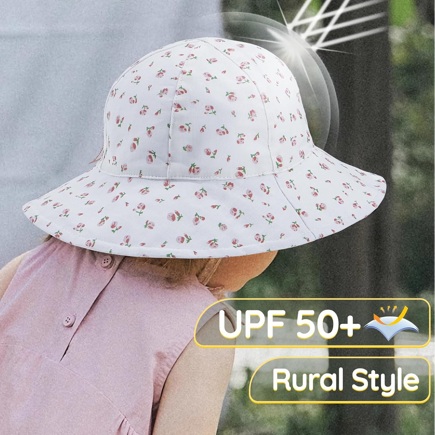 Zando Baby Girl Sun Hat Toddler Fragmented Flowers with Bow Tie Bucket Hats for Baby Adjustable Toddler Summer Beach Hat 0-2T