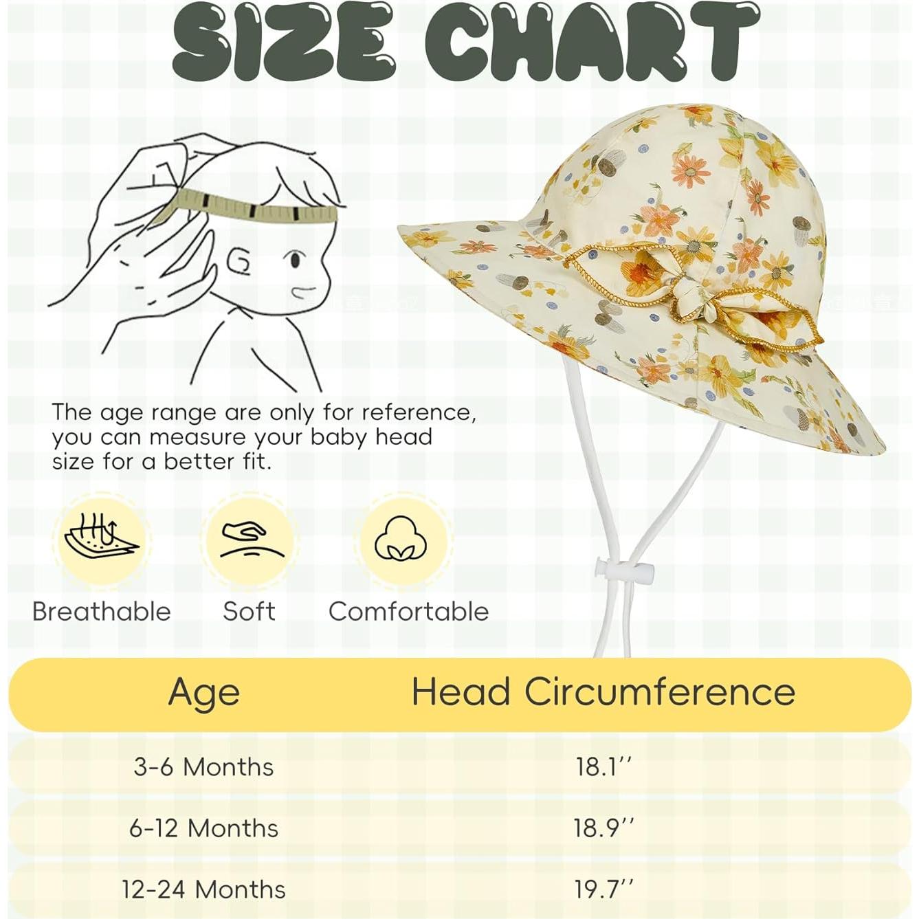 Zando Baby Girl Sun Hat Toddler Fragmented Flowers with Bow Tie Bucket Hats for Baby Adjustable Toddler Summer Beach Hat 0-2T