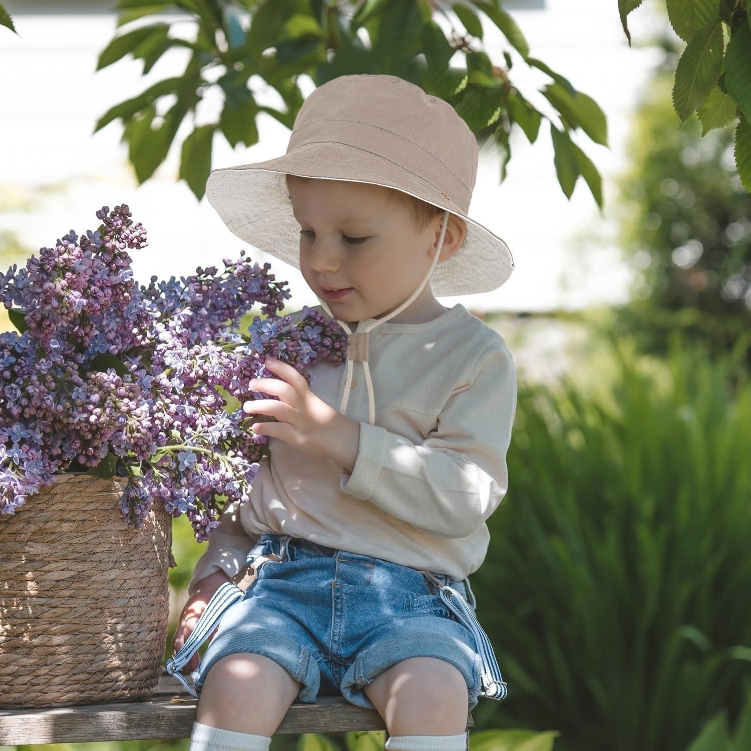 Sombrero de Sol Infantil Ajustable Algodón 2-4 Años Caqui