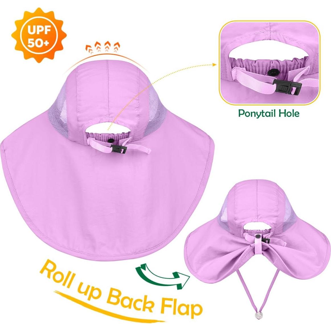 Sombrero de Sol para Niños UPF50+ Púrpura Ajustable 5-14 Años