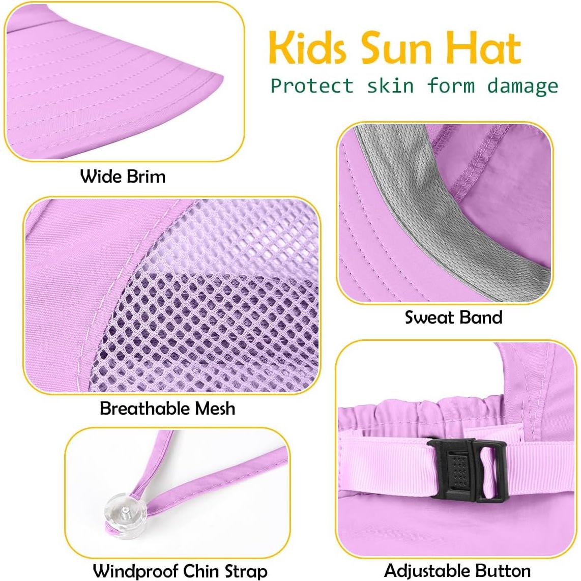 Sombrero de Sol para Niños UPF50+ Púrpura Ajustable 5-14 Años