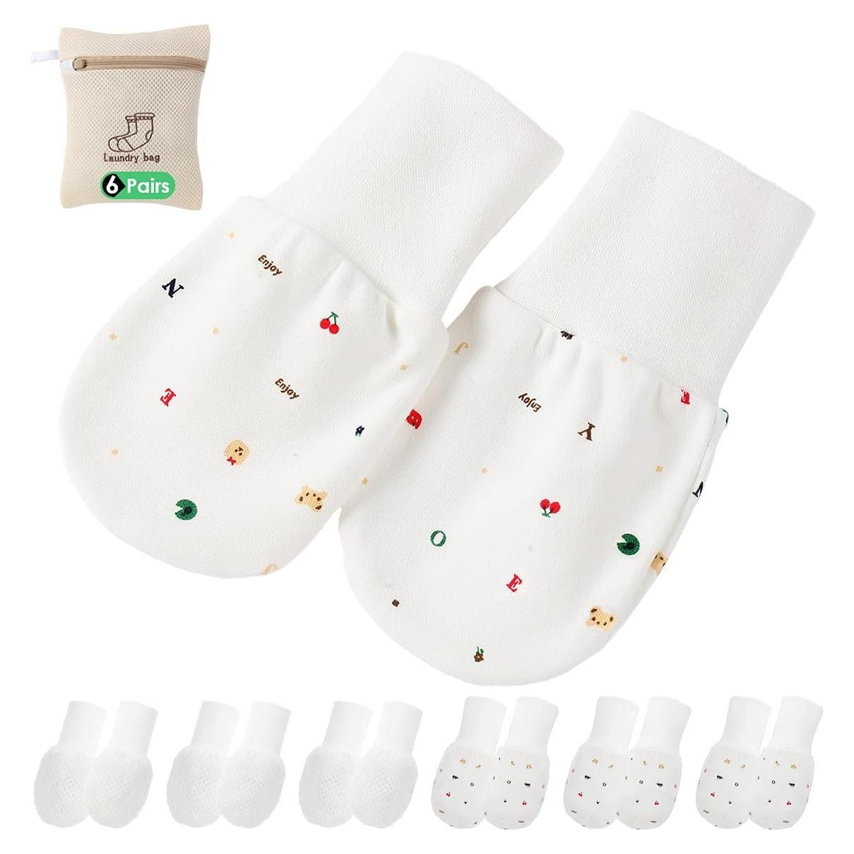 Manoplas Antirrasguños para Bebés 6-12 Meses - 6 Pares Algodón