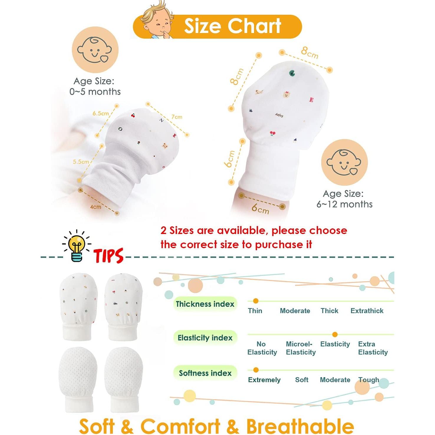 Manoplas Antirrasguños para Bebés 6-12 Meses - 6 Pares Algodón