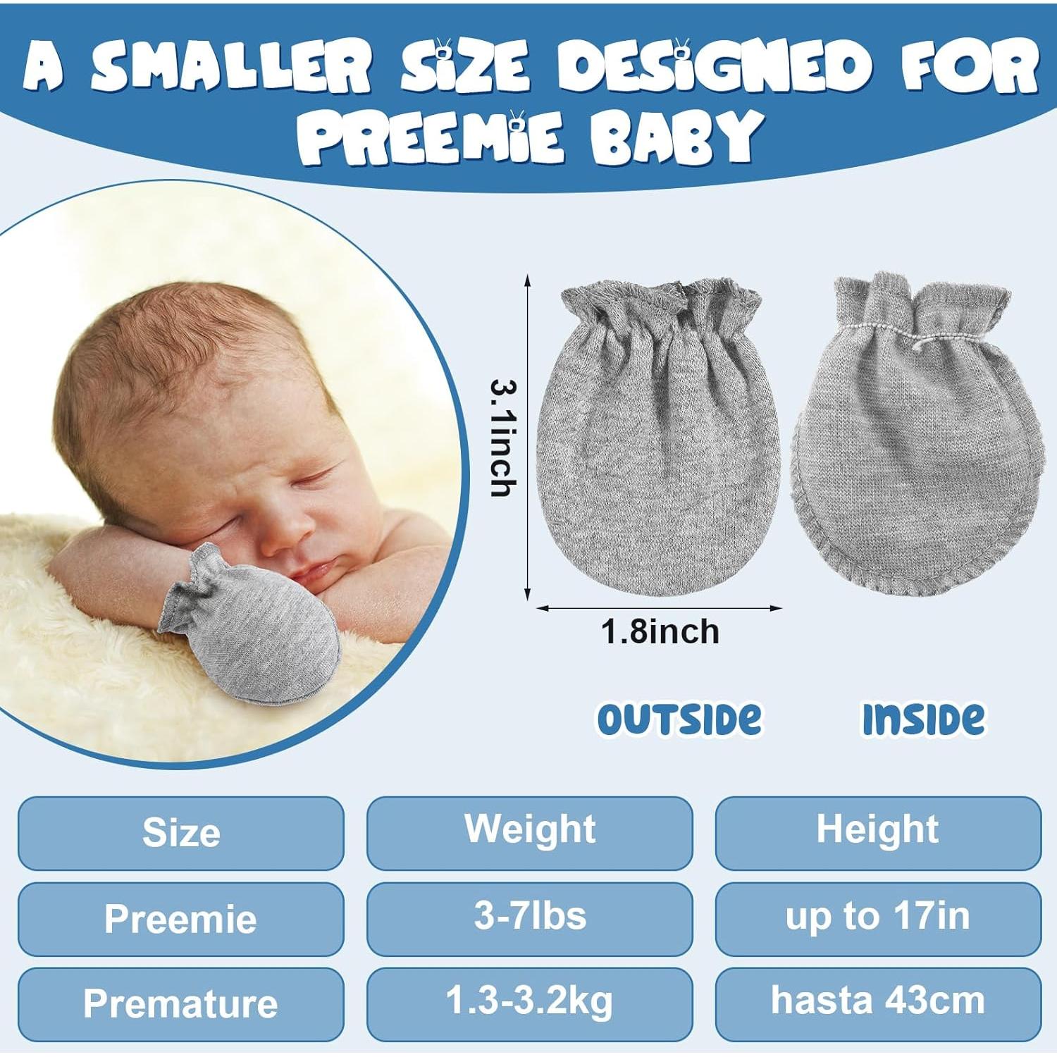 Mitones para Bebés Prematuros Vabean 12 Pares Algodón Sin Rasguños