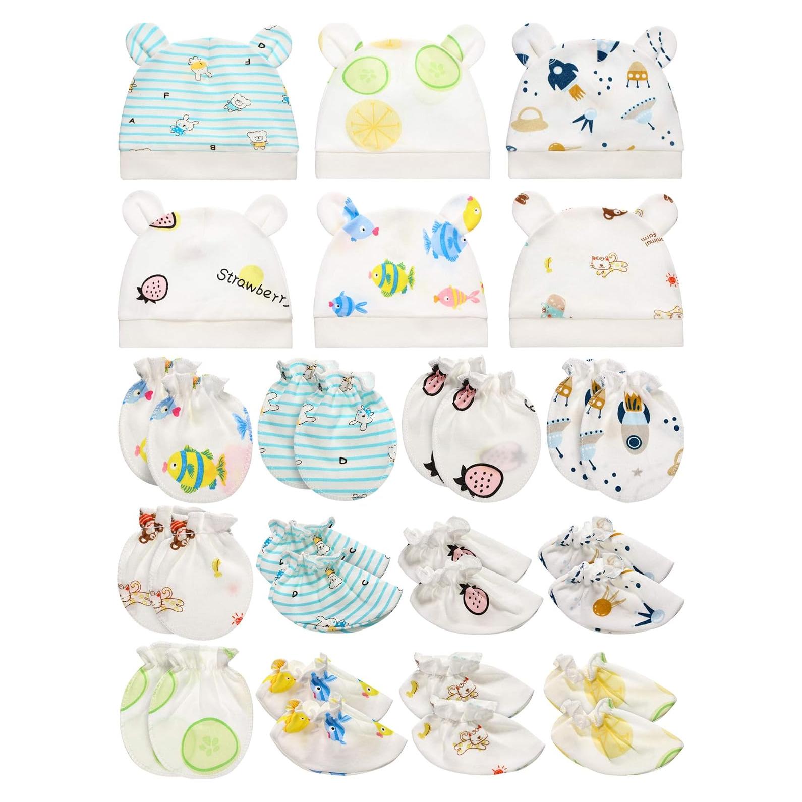 Conjunto Geyoga 18 Piezas: Gorro, Manoplas y Calcetines Bebé 0-6 Meses