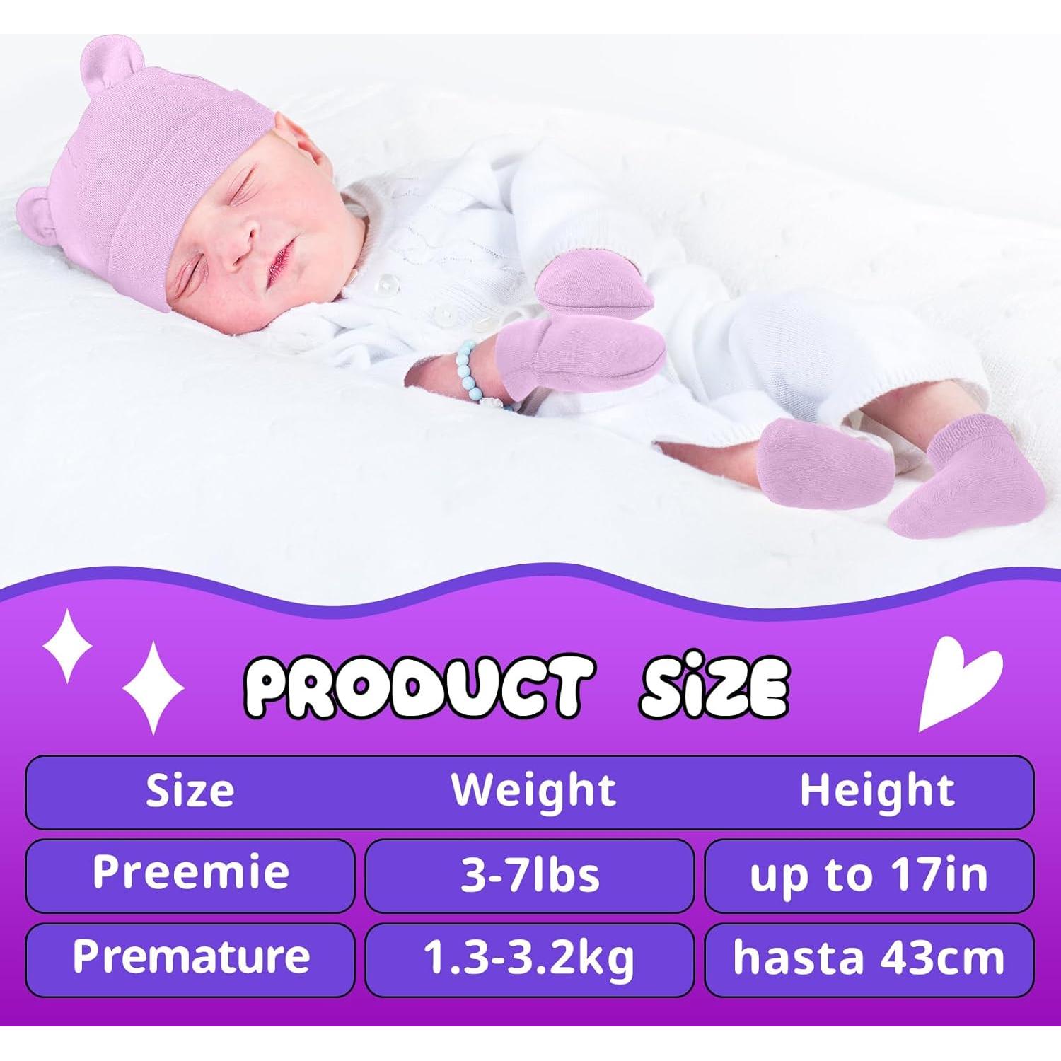 Conjunto de Gorro, Manoplas y Calcetines para Bebés Prematuros Cuffbow