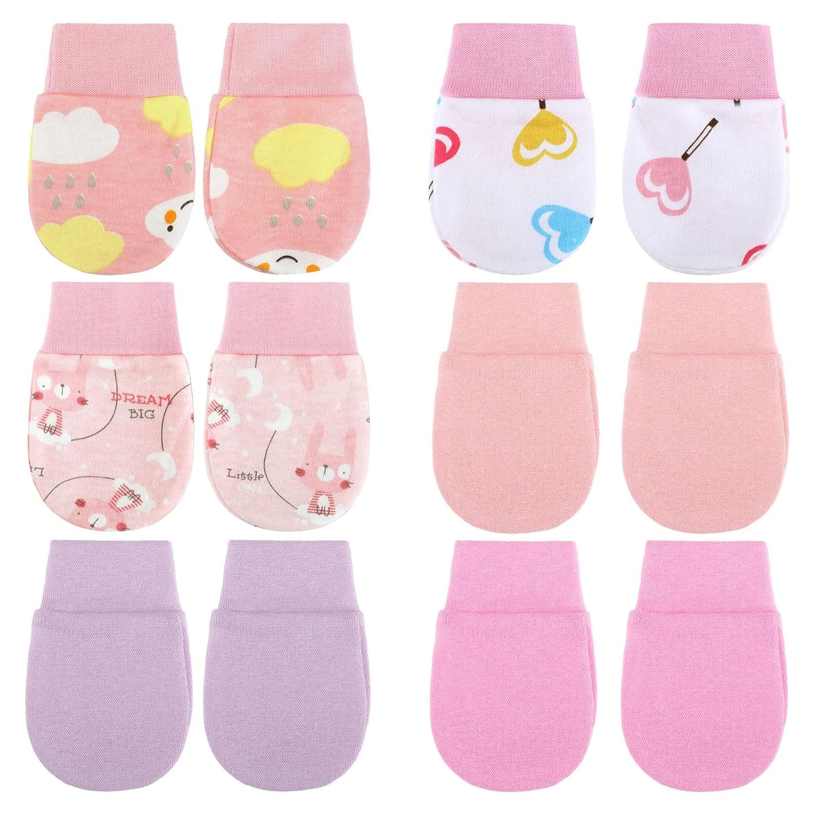 6 Pares Mitones Antirrasguños Bebés Geyoga Algodón 10x7 cm