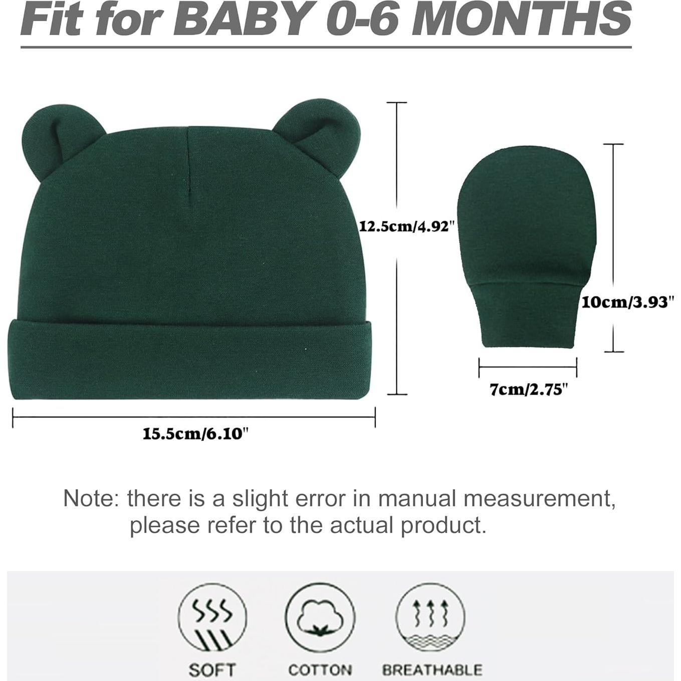 Conjunto Gorro y Manoplas Bebé UTTPLL Algodón 0-6 meses