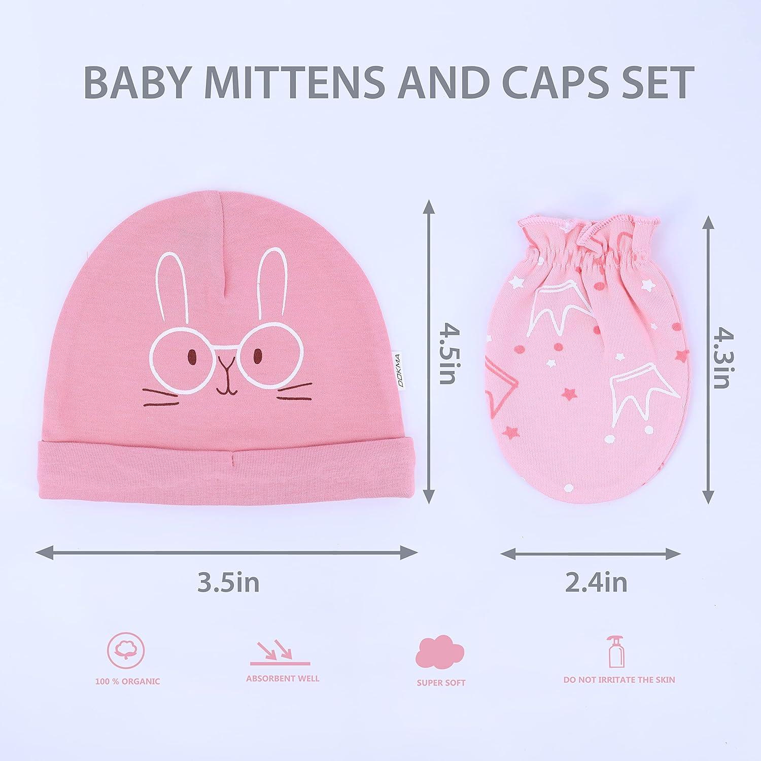 Conjunto Mitones y Gorras Algodón Orgánico DOKMA 0-6 Meses