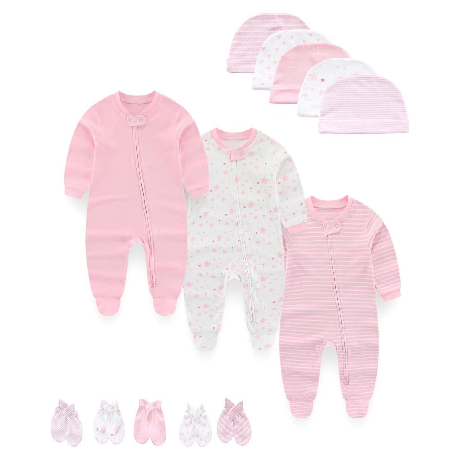 Conjunto Ropa Bebé 100% Algodón Rosa 0-3 Meses con Gorras y Manoplas