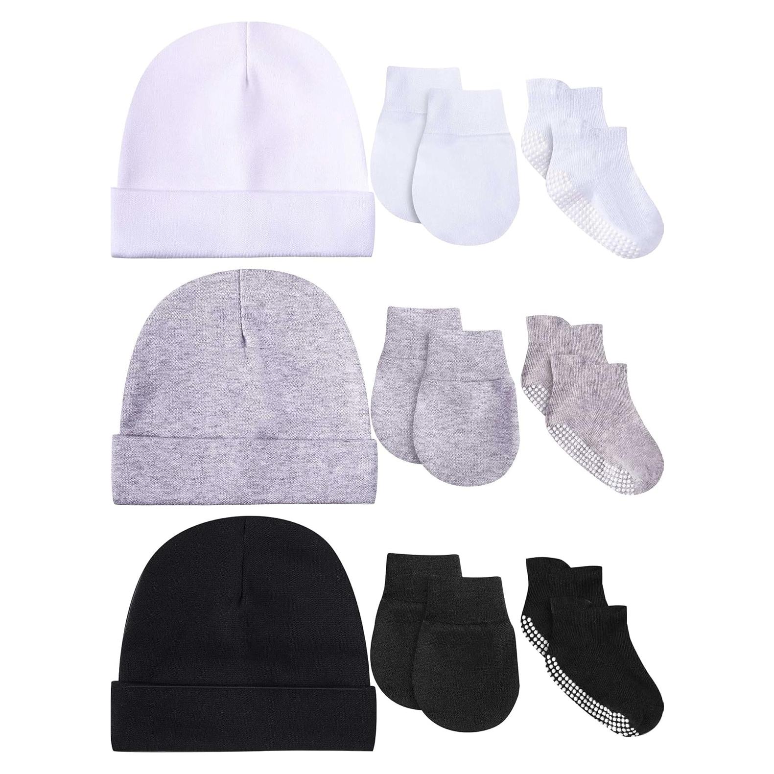 Conjunto de Gorro Beanie, Manoplas y Calcetines Bebé Algodón