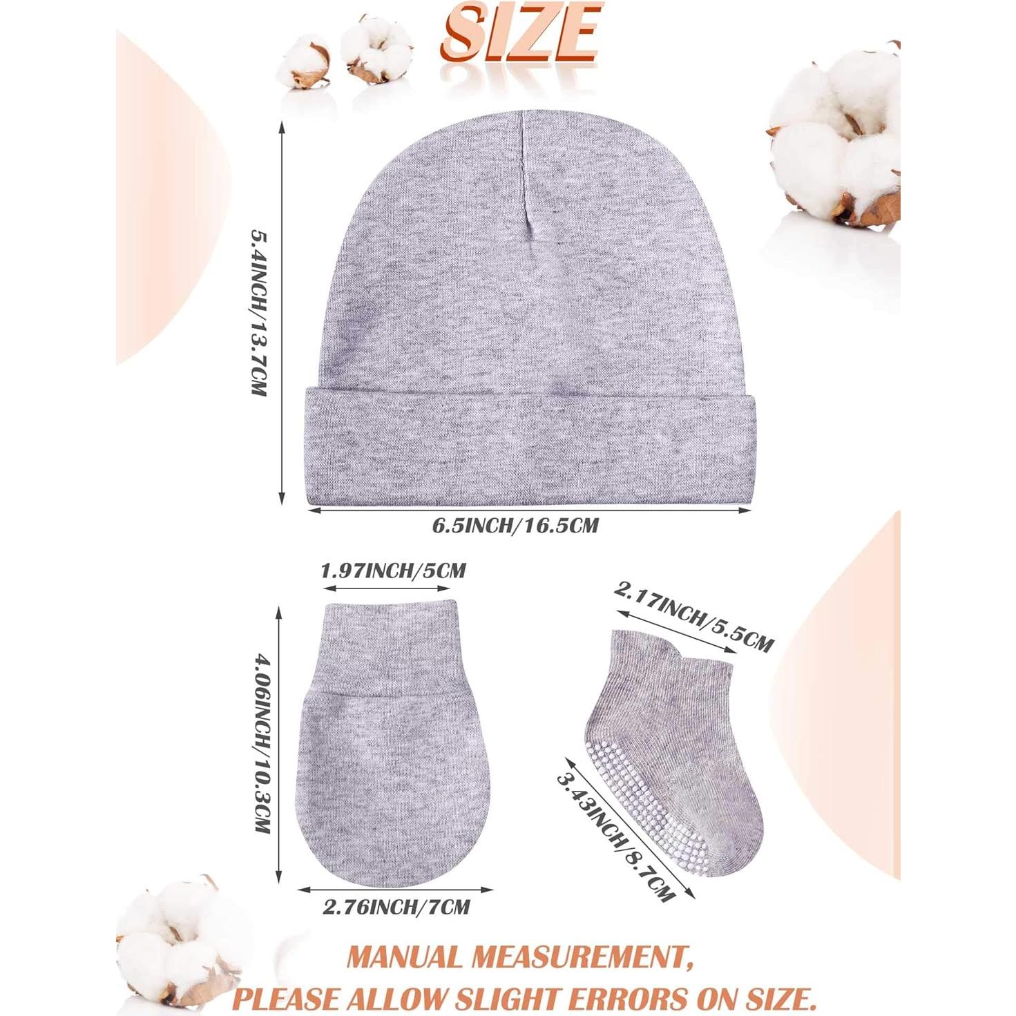 Conjunto de Gorro Beanie, Manoplas y Calcetines Bebé Algodón