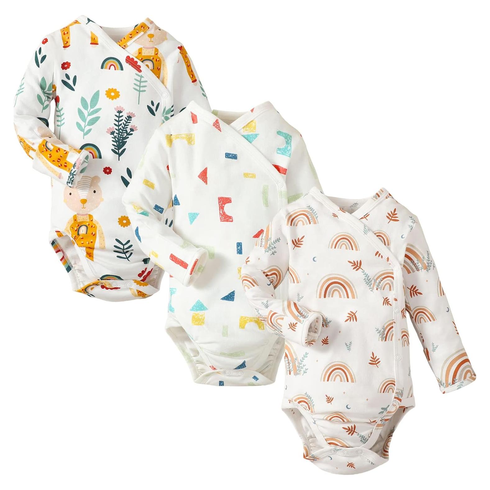 Bodysuit Kimono Bebé DEFAHN 3-Pack 100% Algodón Recién Nacido