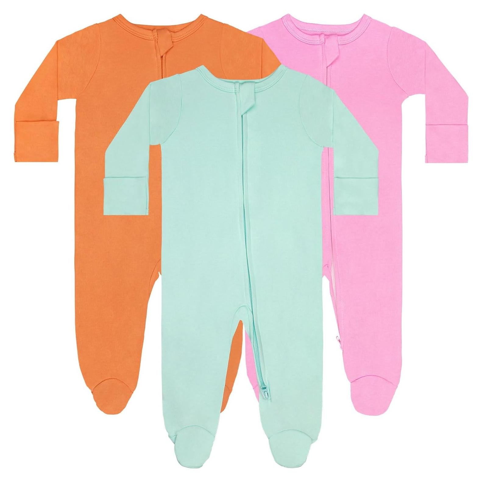 Pijamas de Bebé GUISBY 3-Pack Algodón Manga Larga con Pies