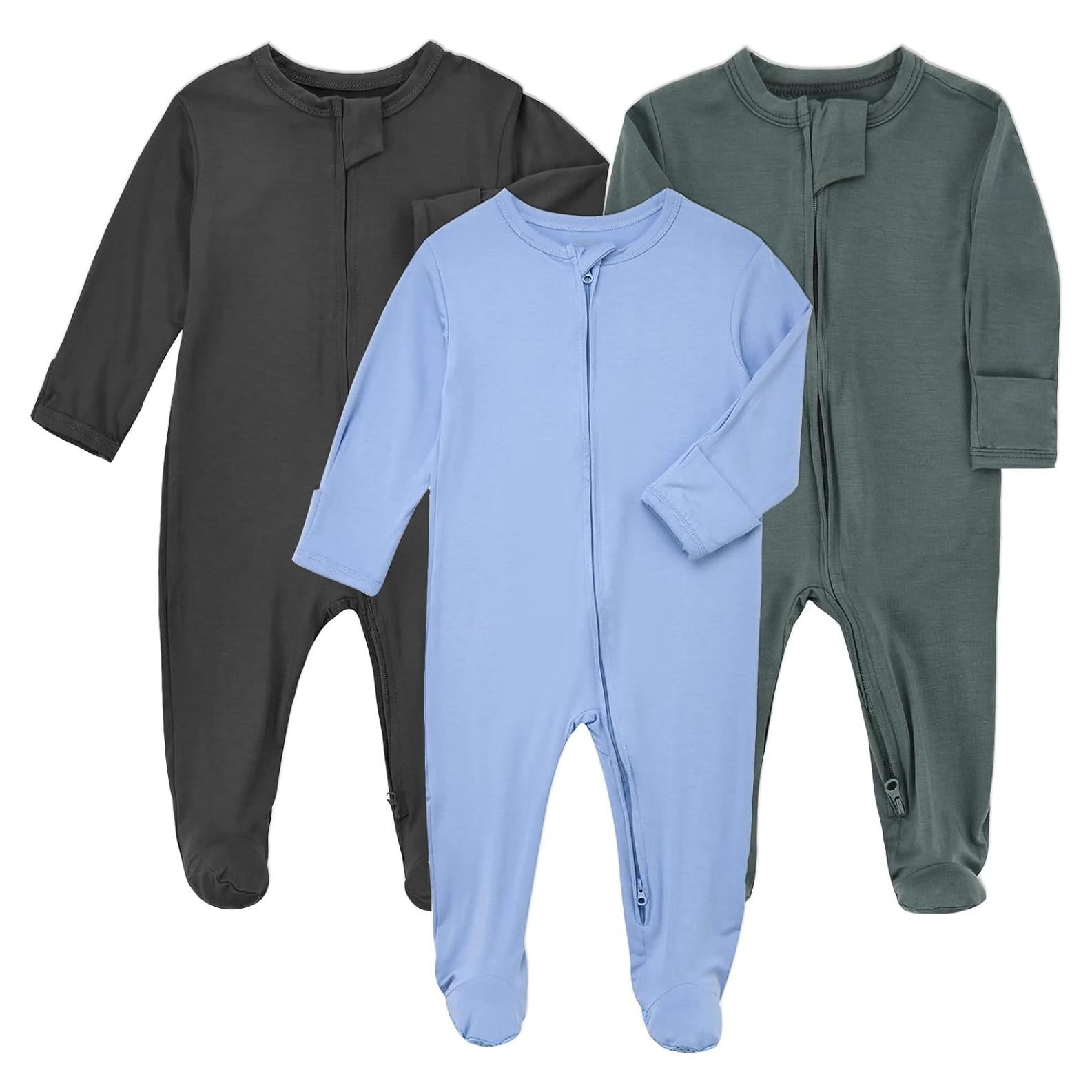 Pijamas para Bebé Aablexema 3pcs Rayón de Bambú 0-3 Meses