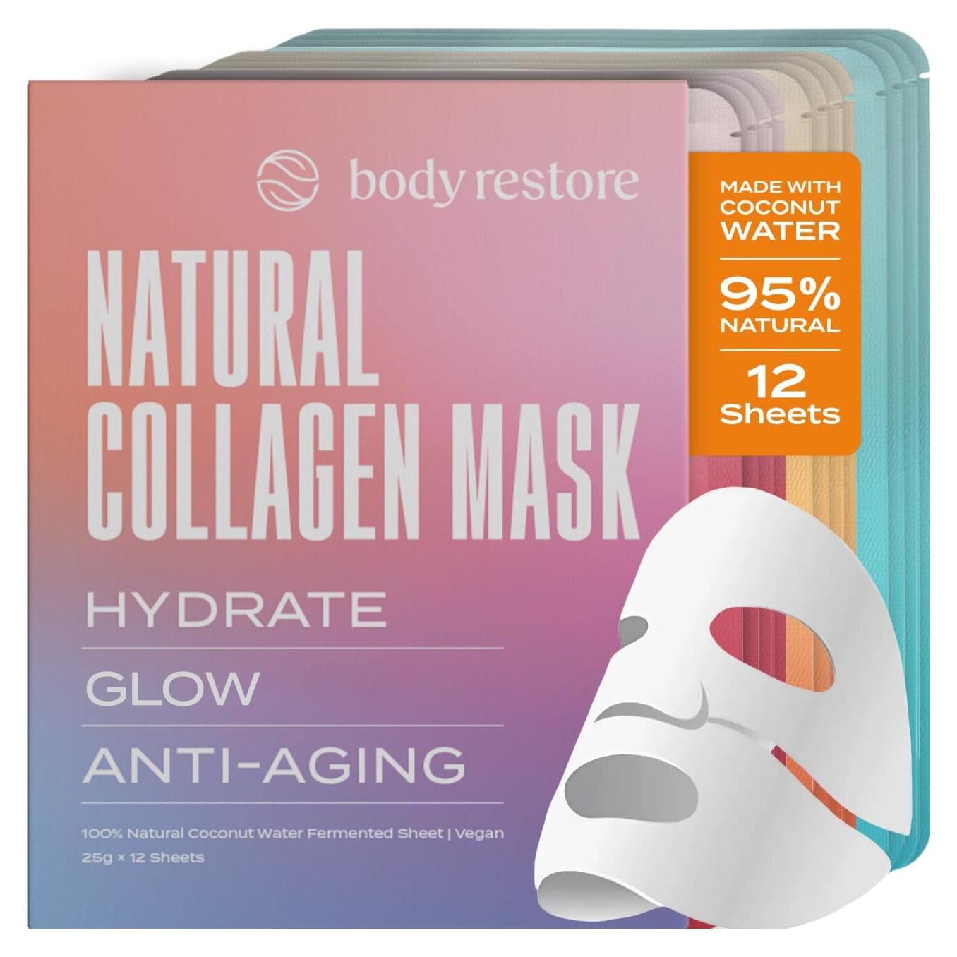 Mascarillas Faciales de Colágeno Body Restore 12 Paquete