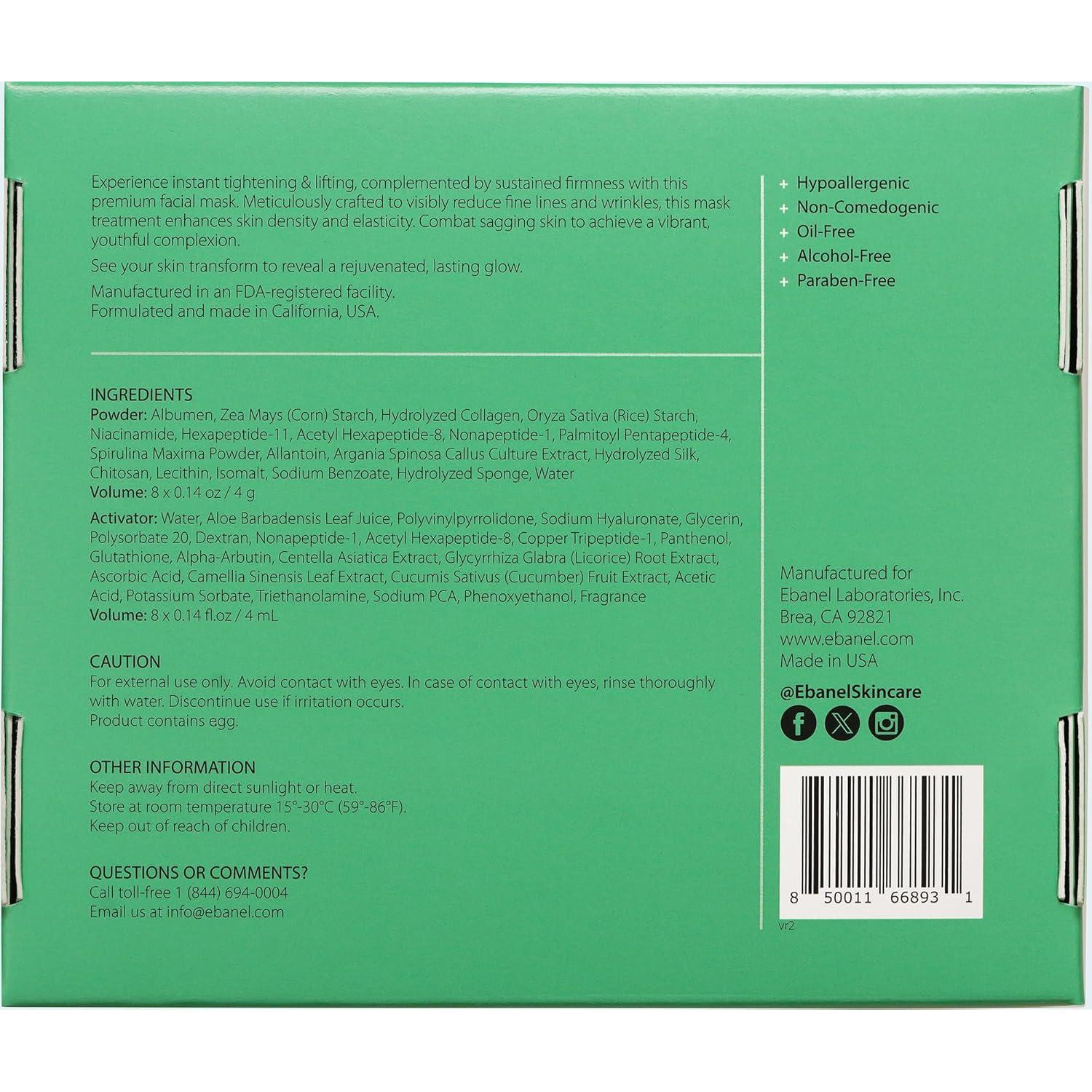 Conjunto de Mascarillas Faciales Ebanel - Colágeno y Niacinamida, 8 Paquetes