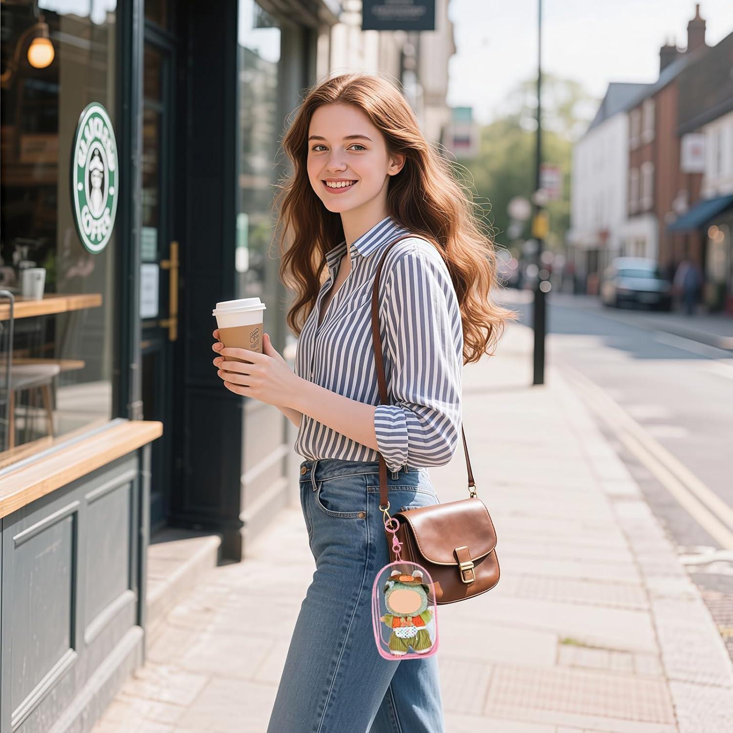 Bolsa de exhibición clara grande PVC con llavero rosa