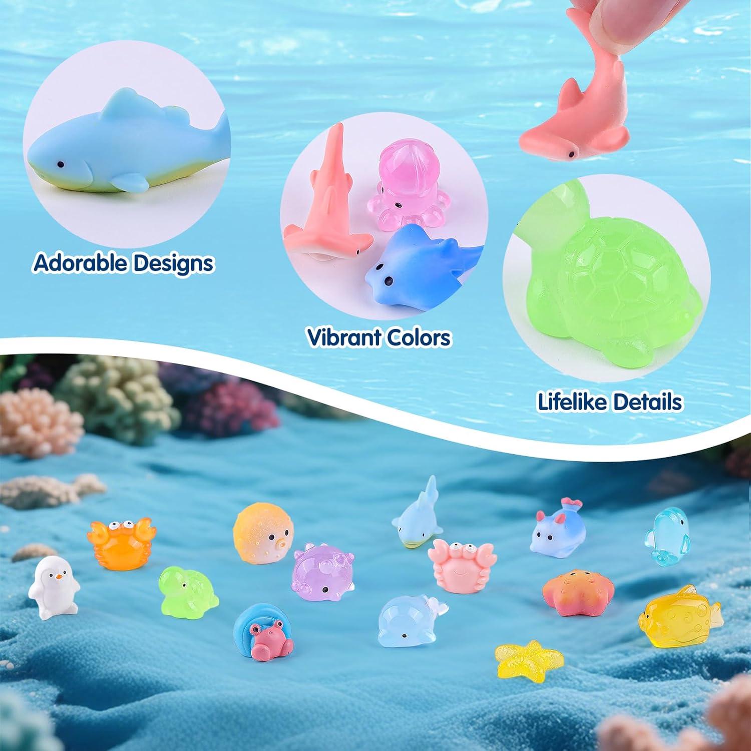 45 Piezas Mini Animales de Resina Marinos Anboor - Brillan en la Oscuridad