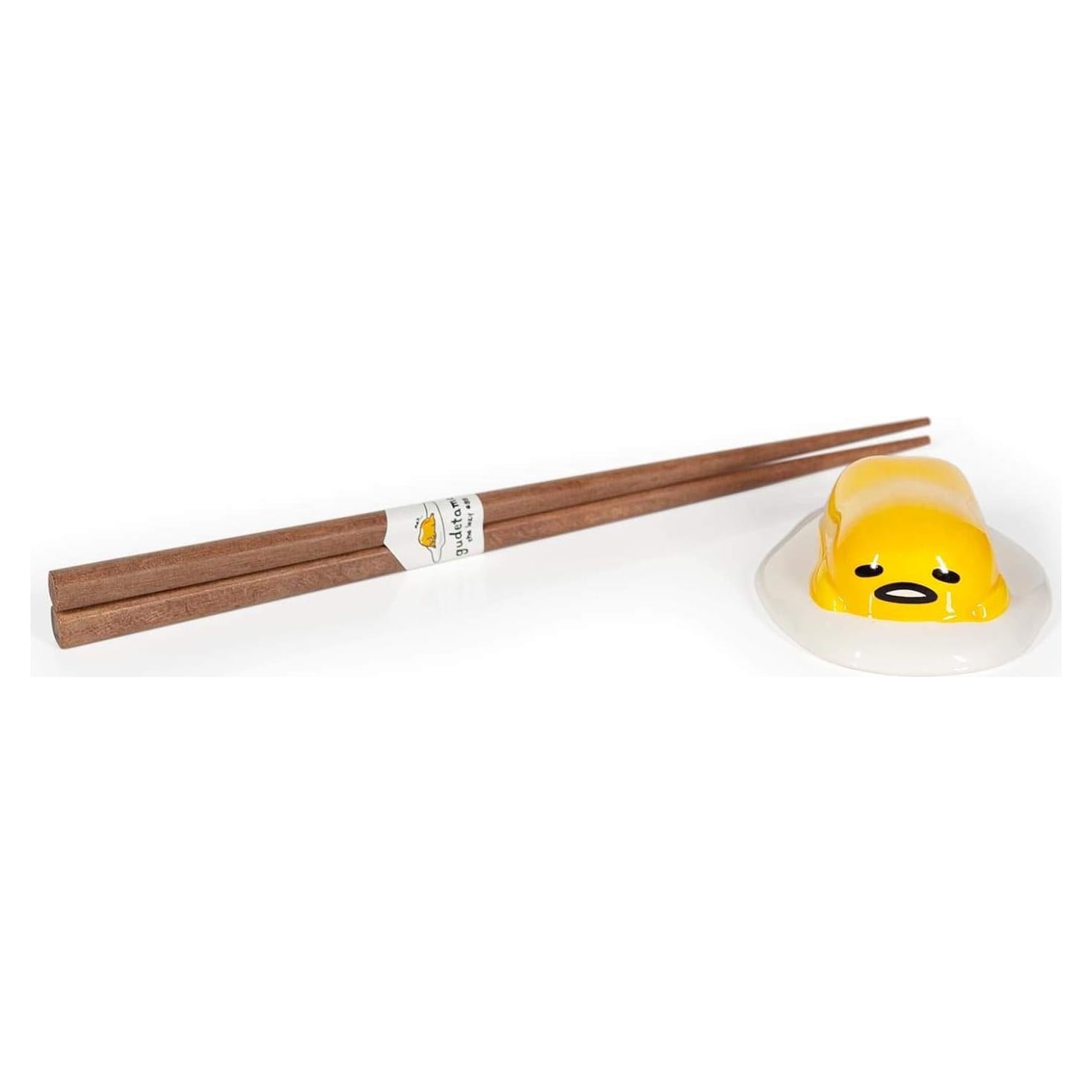 Juego de Palillos Reutilizables Gudetama con Soporte Cerámico
