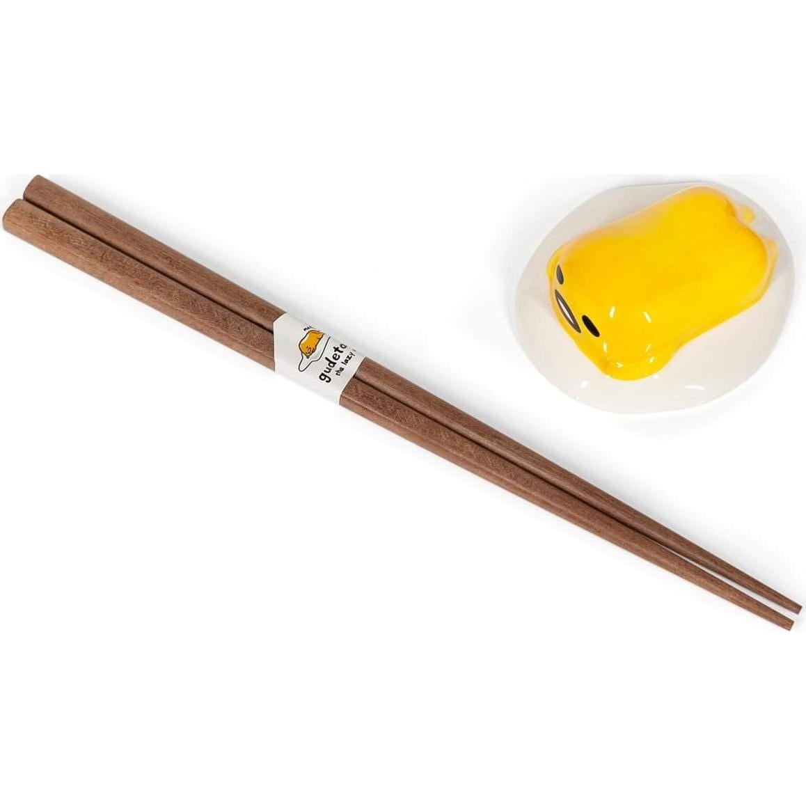 Juego de Palillos Reutilizables Gudetama con Soporte Cerámico