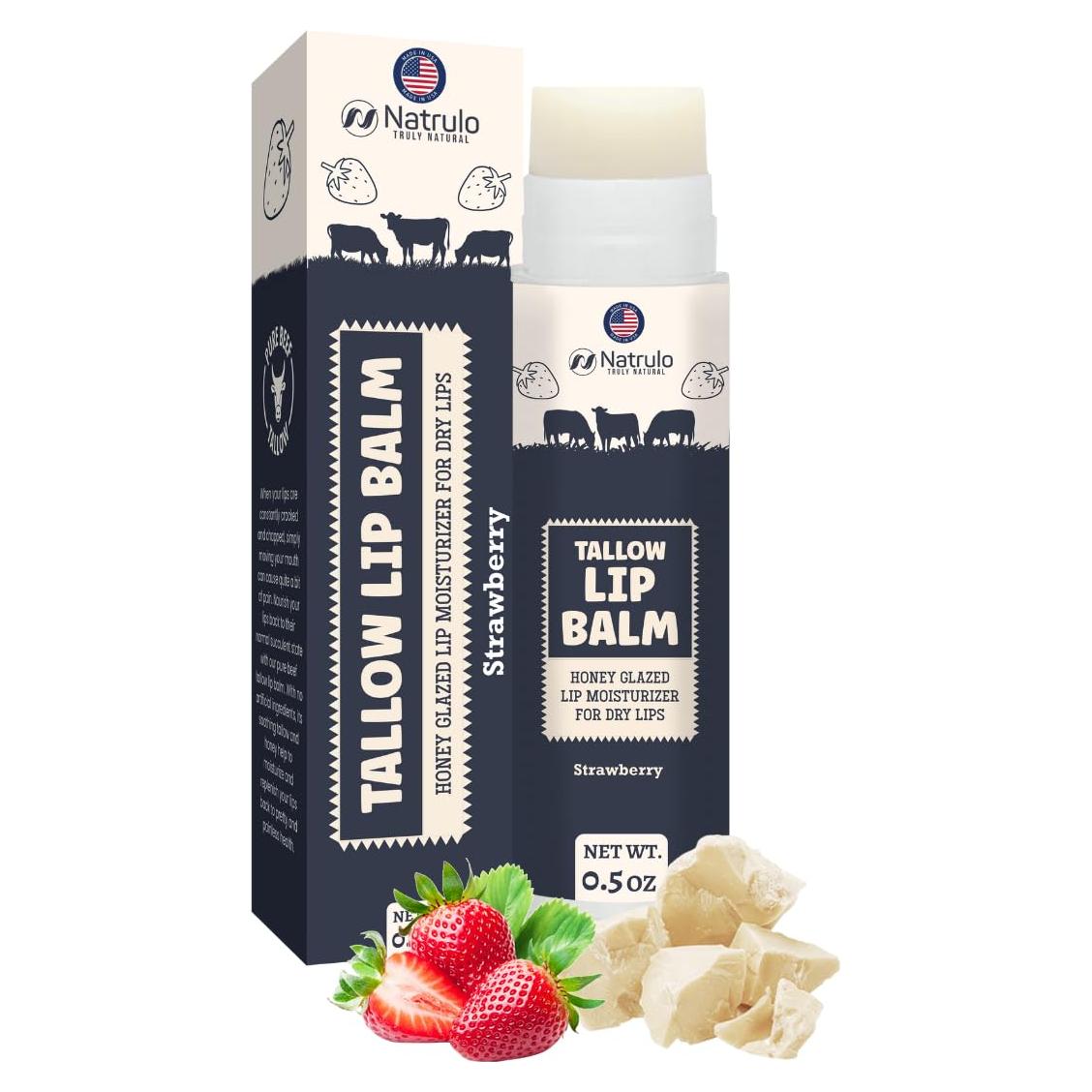 Bálsamo Labial Natural Natrulo - Grasa de Res y Cera de Abejas - Hidratante Sabor Fresa