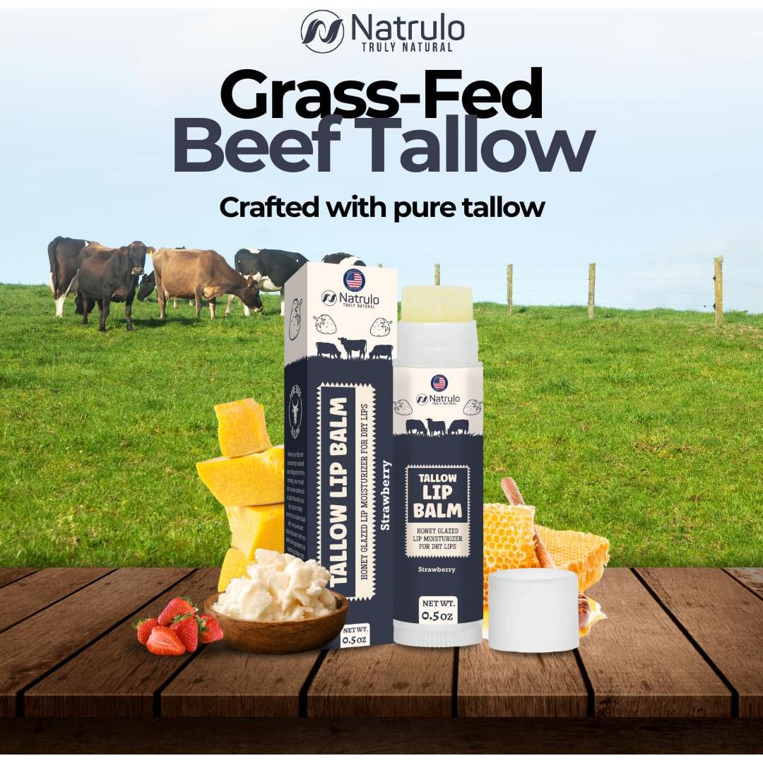 Bálsamo Labial Natural Natrulo - Grasa de Res y Cera de Abejas - Hidratante Sabor Fresa