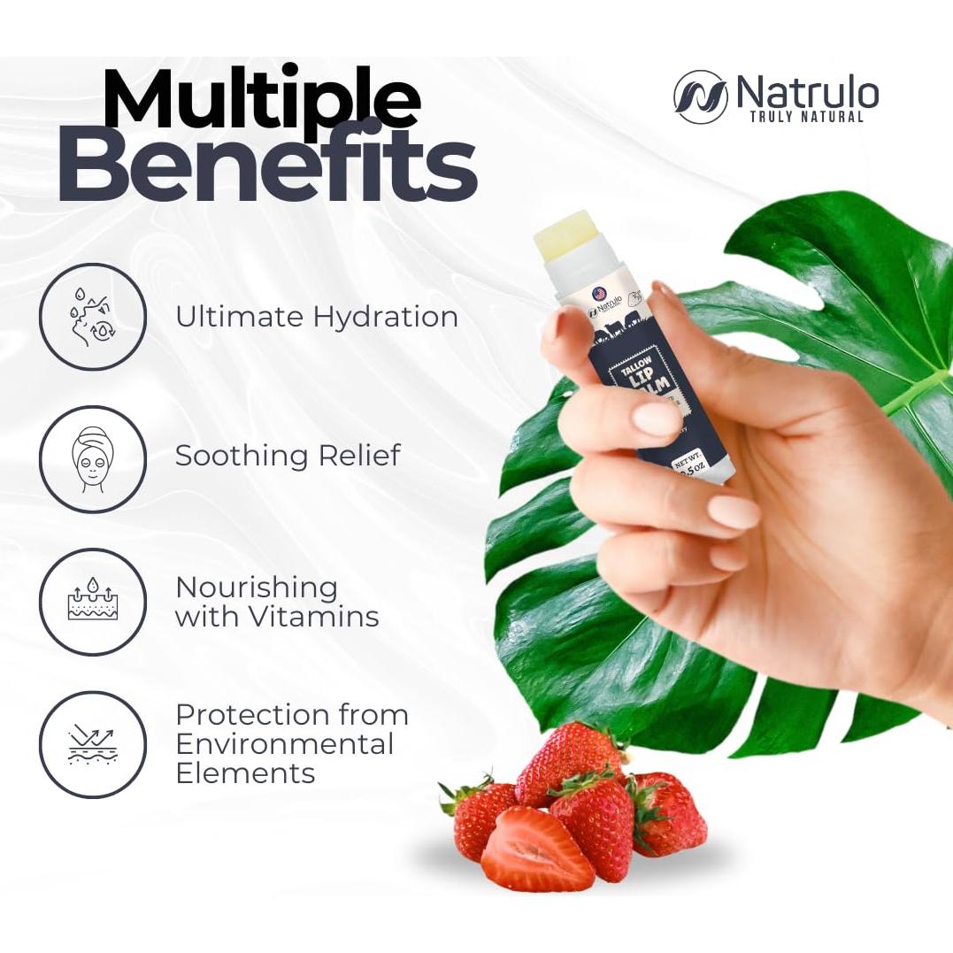 Bálsamo Labial Natural Natrulo - Grasa de Res y Cera de Abejas - Hidratante Sabor Fresa