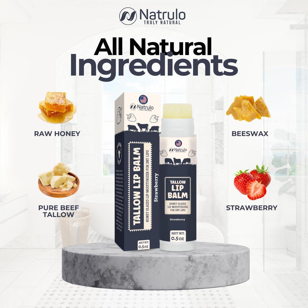 Bálsamo Labial Natural Natrulo - Grasa de Res y Cera de Abejas - Hidratante Sabor Fresa