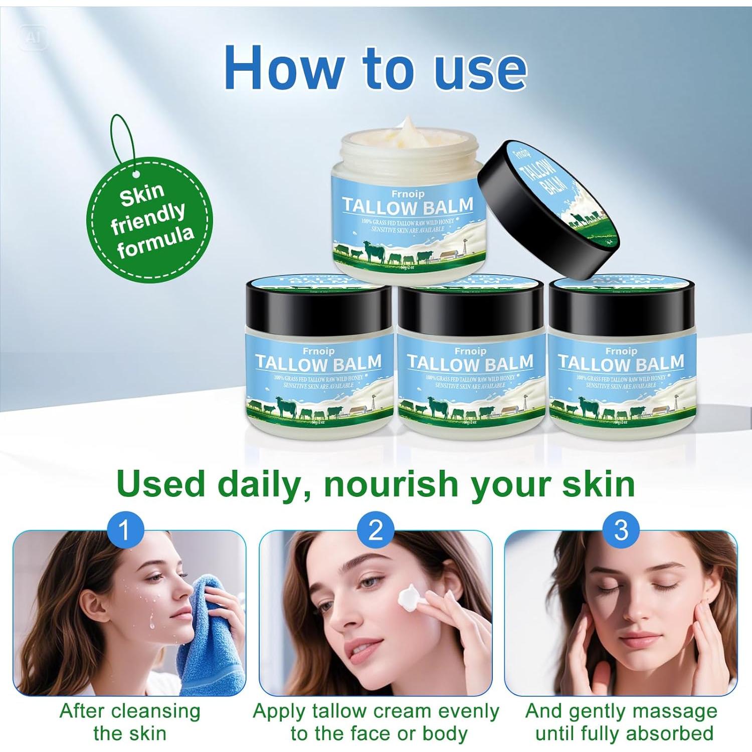 Paquete de 4 bálsamos de sebo de res Frnoip 56.7g para piel sensible