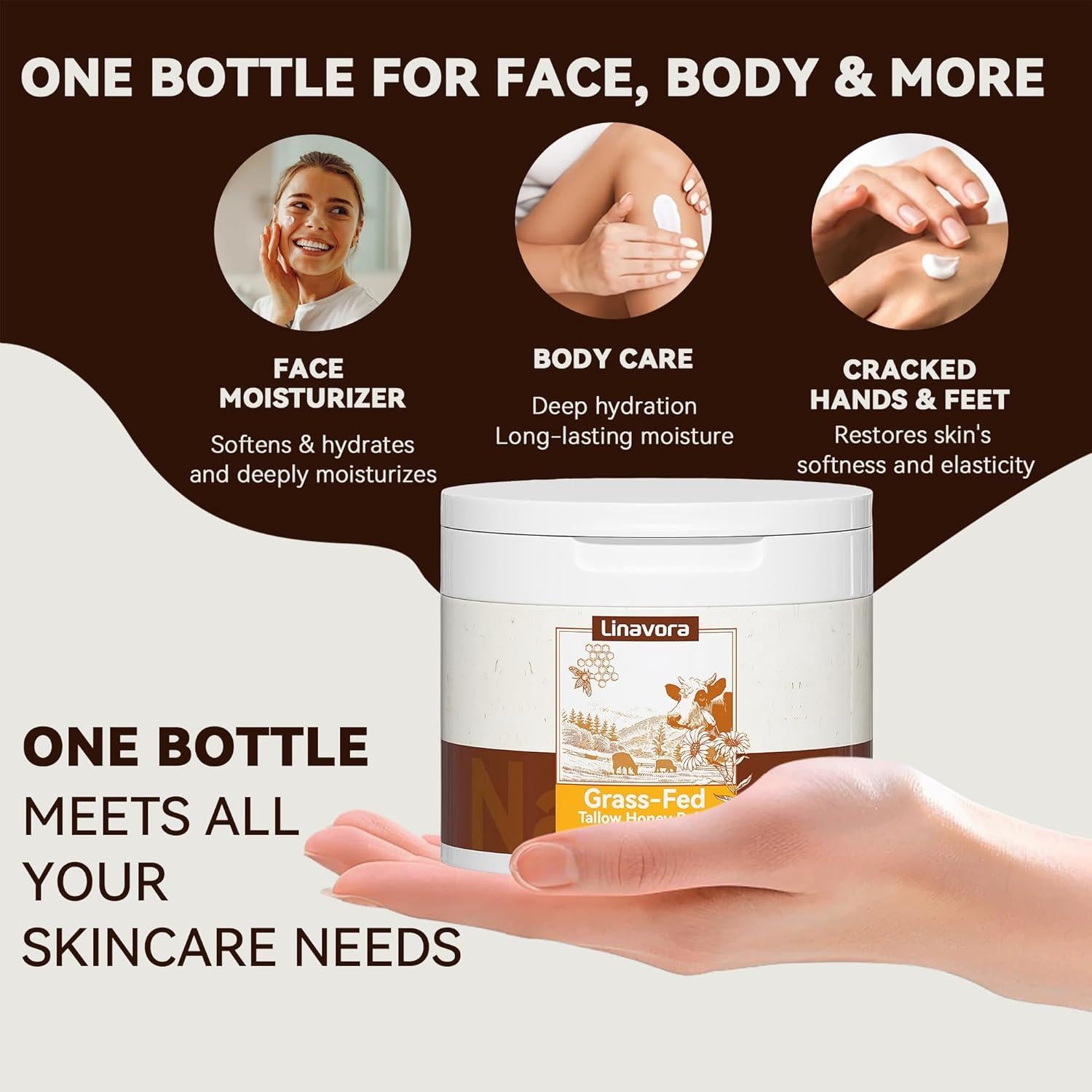 Bálsamo Hidratante Natural Linavora con Sebo de Res y Miel 181g