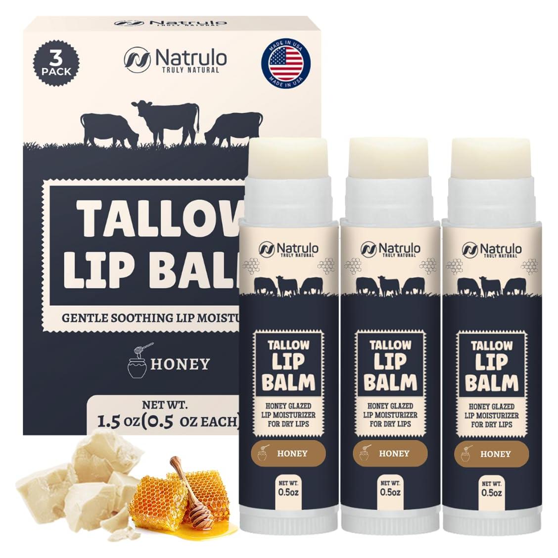 Bálsamo Labial Natural Natrulo - Hidratante de Grasa de Res 3Pk