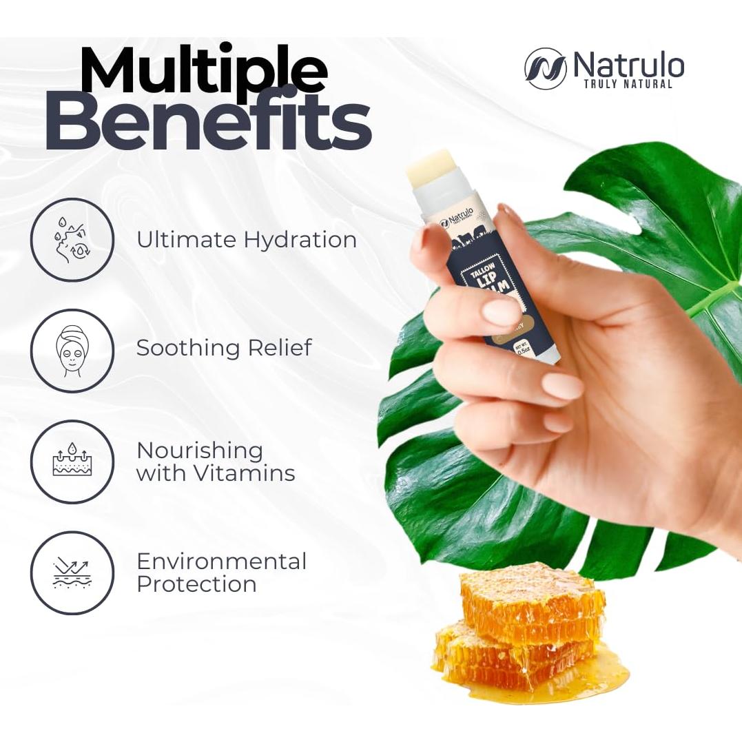 Bálsamo Labial Natural Natrulo - Hidratante de Grasa de Res 3Pk