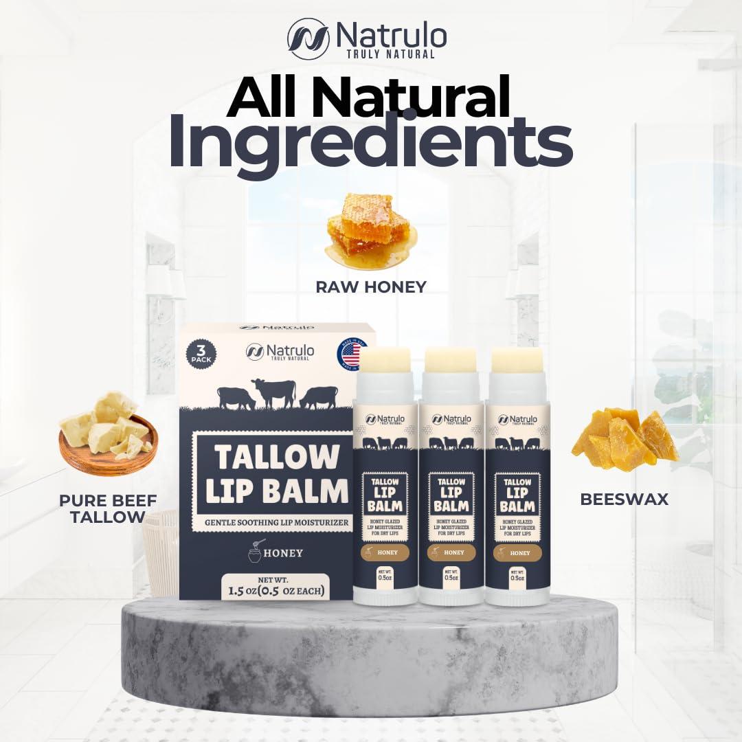 Bálsamo Labial Natural Natrulo - Hidratante de Grasa de Res 3Pk