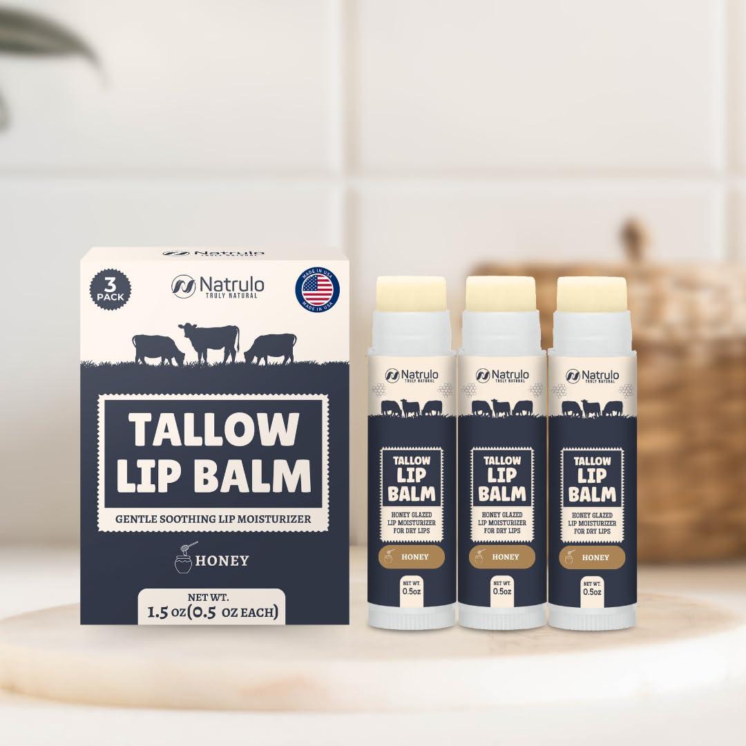 Bálsamo Labial Natural Natrulo - Hidratante de Grasa de Res 3Pk