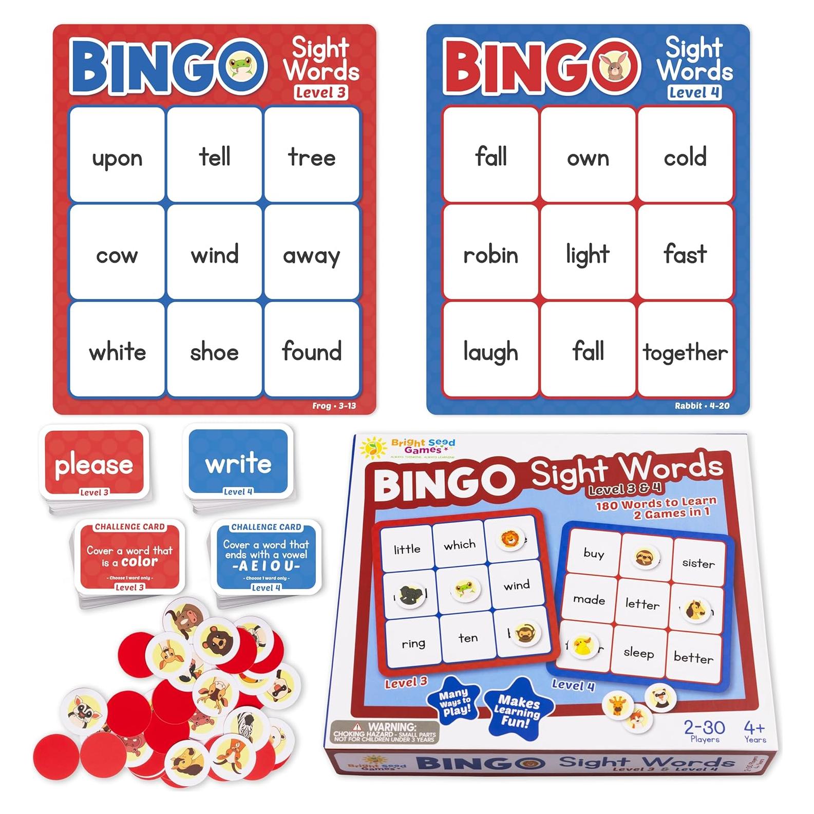Juego de Bingo de Palabras de Vista Bright Seed para Niños 4-8 Años
