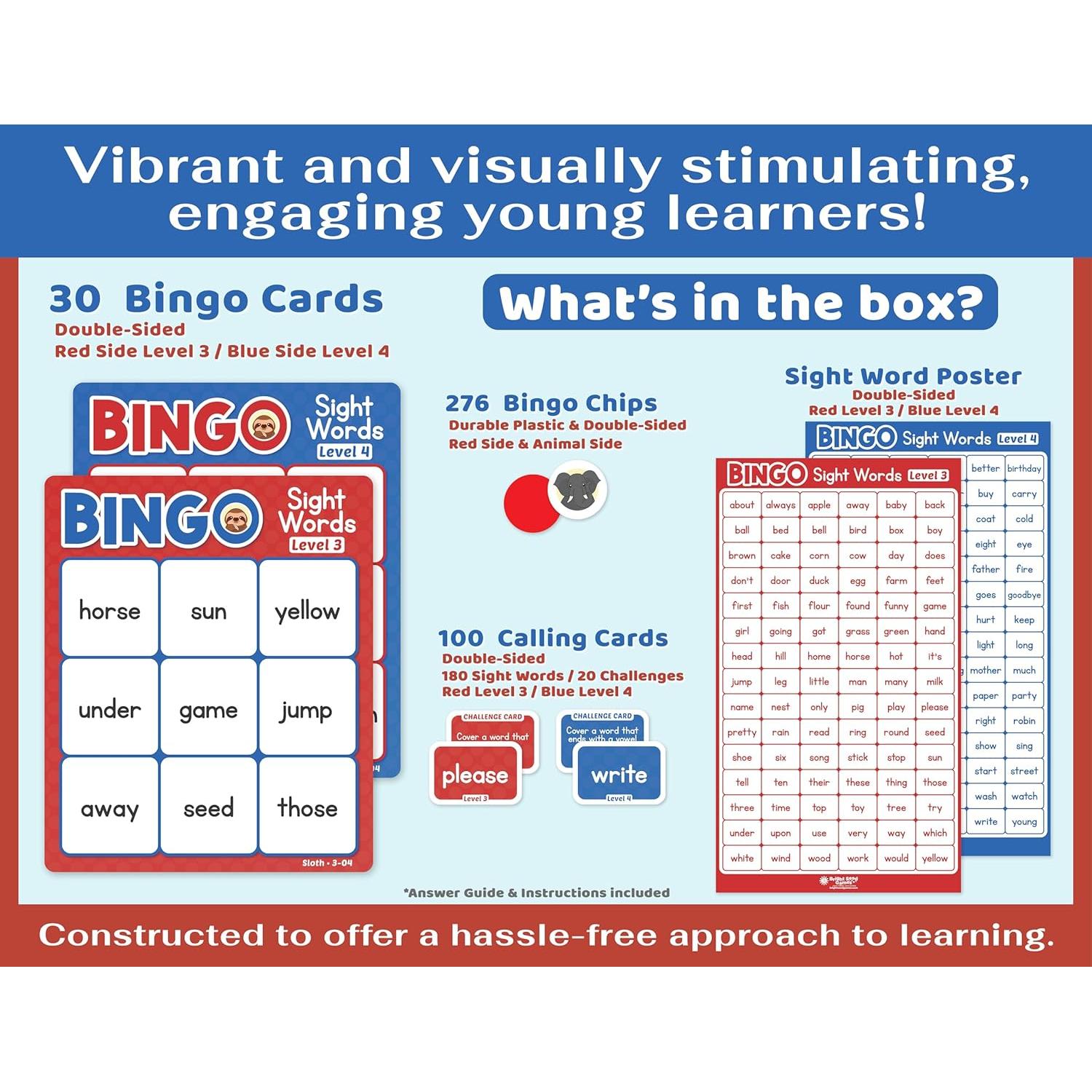 Juego de Bingo de Palabras de Vista Bright Seed para Niños 4-8 Años