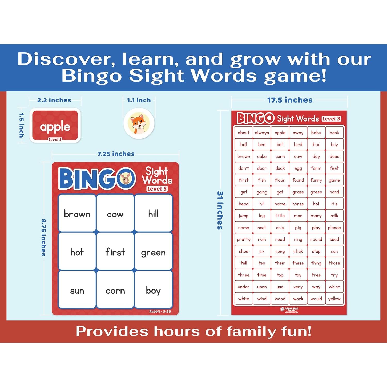 Juego de Bingo de Palabras de Vista Bright Seed para Niños 4-8 Años