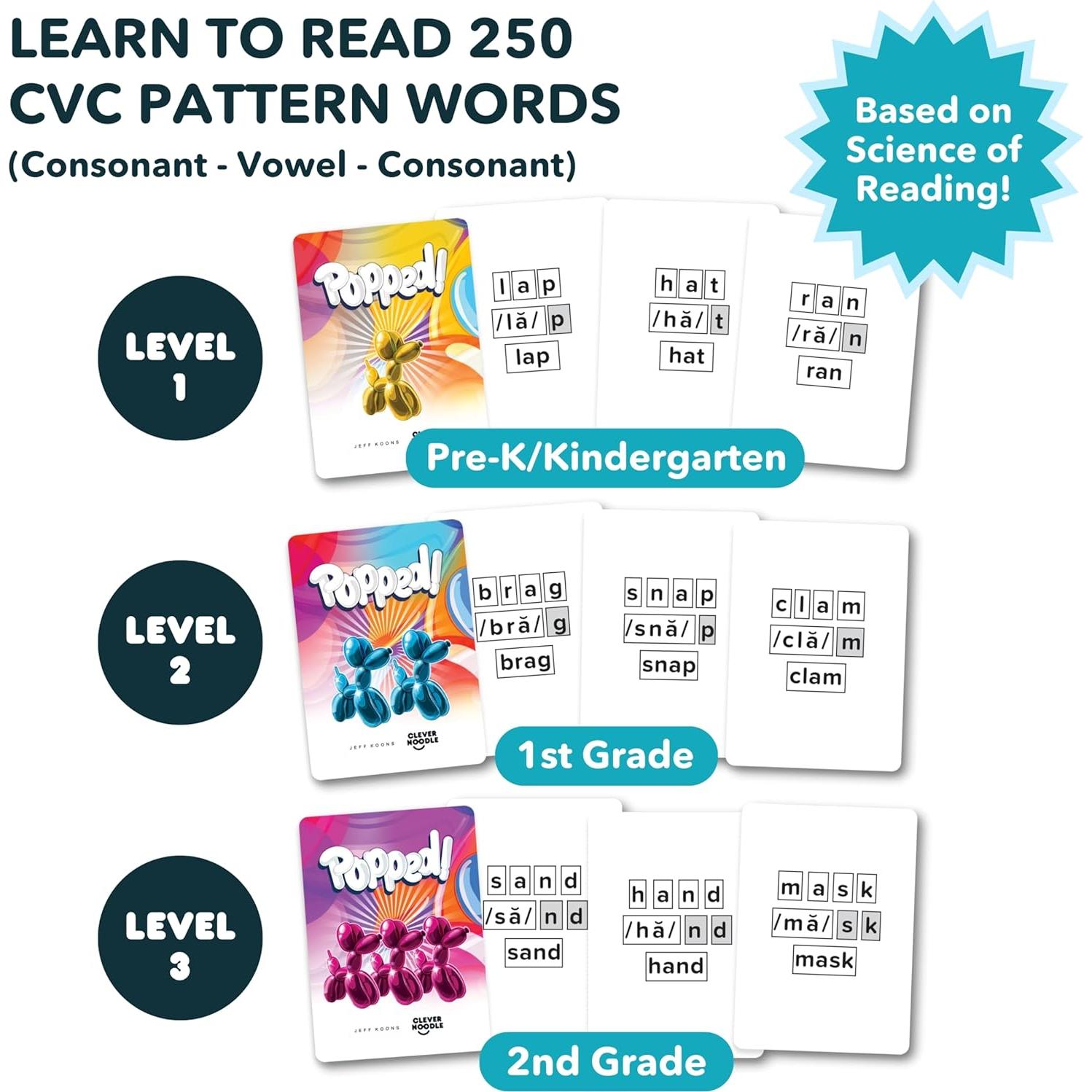 Juego de Cartas Popped! Clever Noodle - Aprendizaje de Lectura 4-9 Años