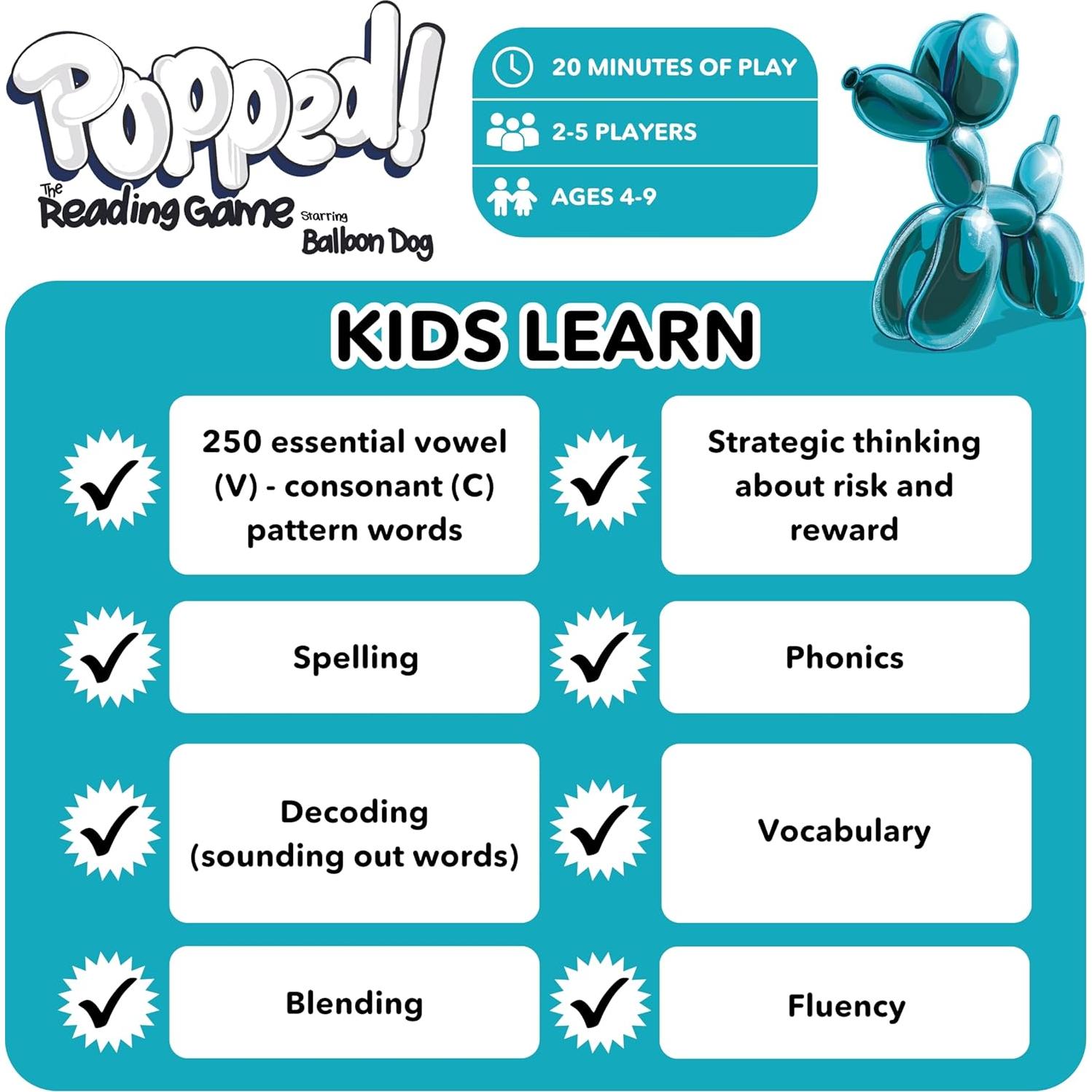 Juego de Cartas Popped! Clever Noodle - Aprendizaje de Lectura 4-9 Años