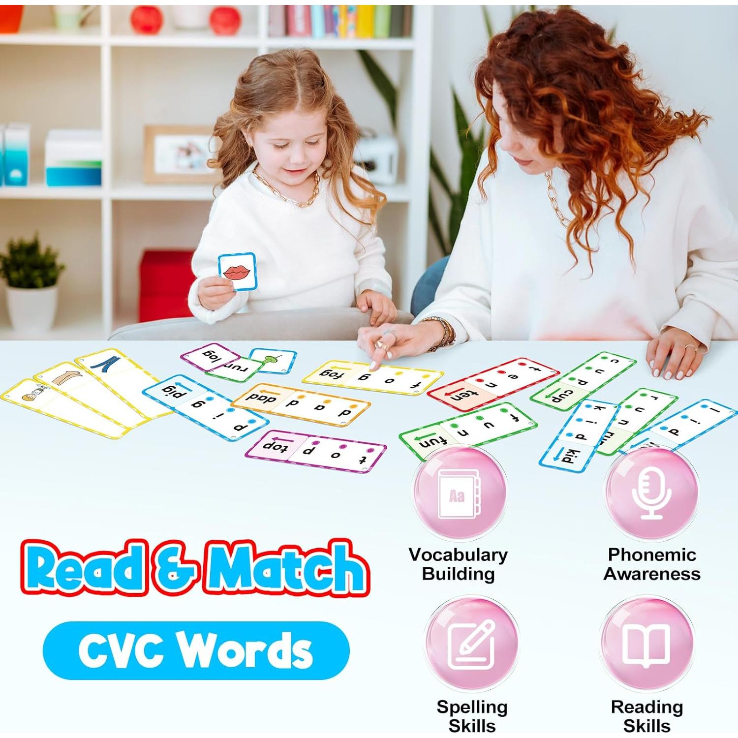 Juego de Tarjetas CVC Qunxin para Aprender a Leer - 60 Piezas