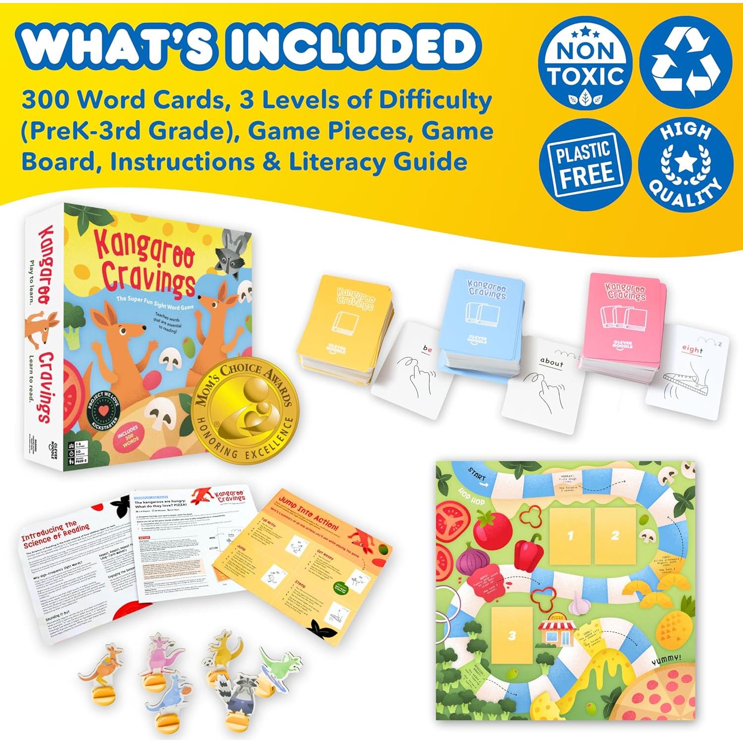 Juego de Mesa Kangaroo Cravings - Aprende 300 Palabras para Niños 4-9 Años