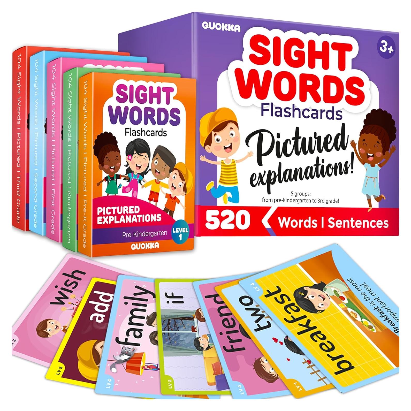 Tarjetas de Palabras de Vista QUOKKA 520 con Imágenes - Educación Infantil