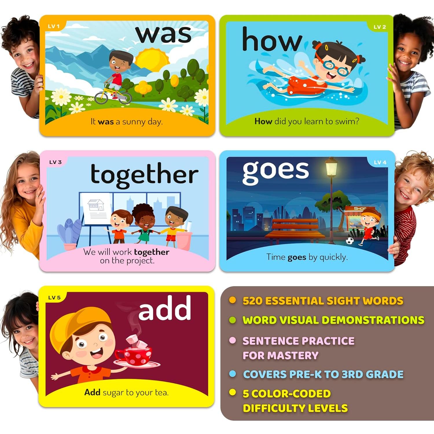 Tarjetas de Palabras de Vista QUOKKA 520 con Imágenes - Educación Infantil