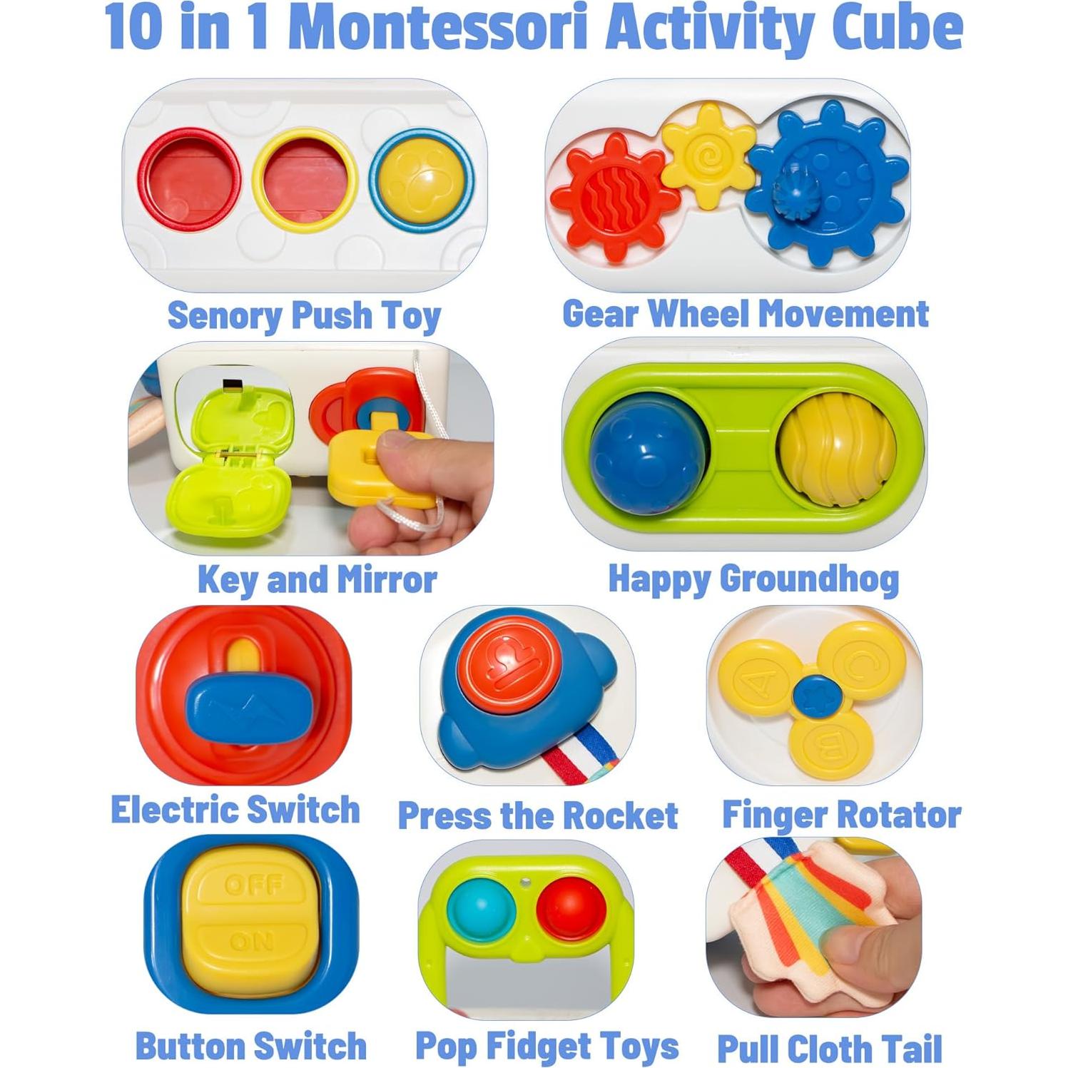 Cubo Sensorial UTOPLIKEY 10 en 1 para Niños 18M+, Juguete Montessori